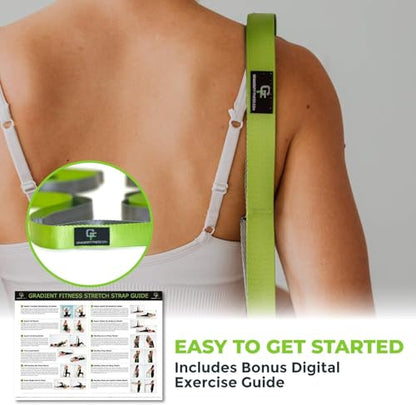 Physical Therapy Yoga Stretch Strap with 12 Loops, 1 Inch Wide, 8 Ft Long - color: Green/Grey