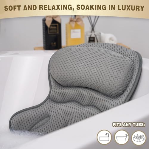 Bathtub Pillow, Luxury Bath Pillow for Tub Head Neck and Back Support, Gray - color: Gray