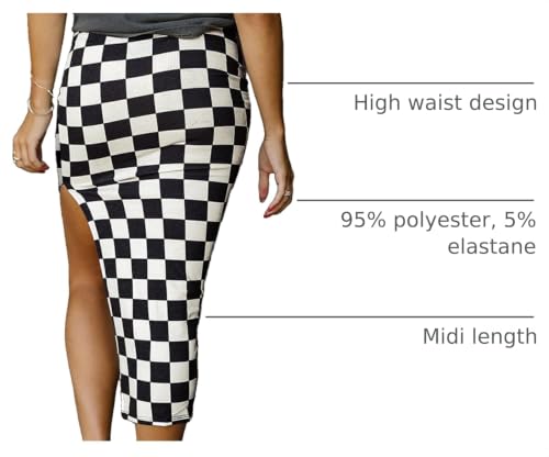 EARKOHA Womens Checkered Slit Midi Skirt Summer Fall Bodycon Long Skirts - color: A-white, size: Large