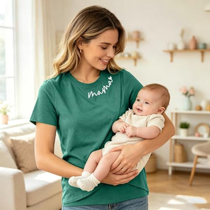 Nursing Breastfeeding Shirt for Women Friendly Double Layer Postpartum Tops - color: Green, size: Small