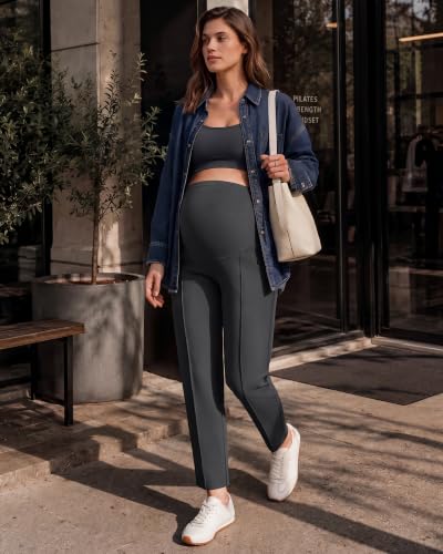 G4Free EverGoing Maternity Work Pants Tapered Ankle Pregnancy Trousers - color: Dark Gray, size: Medium