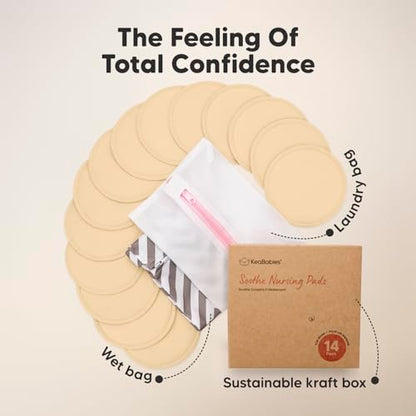 14-Pack Reusable Nursing Pads for Breastfeeding (Bare Beige, L 4.8") - color: Bare Beige, size: Large 4.8"