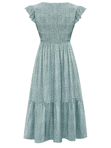 CzzzyL Women's Nursing Dress Flutter Sleeve Crew Neck Smocked Midi Pockets - color: Leopardcyan, size: Large