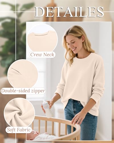 Oakgarden 3 Pack Women's Oversized Nursing Tops - color: Cream White, Army Green, Black, size: Medium