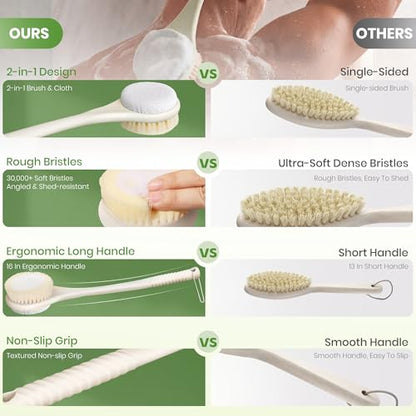 Back Scrubber for Shower, Long Handle Dual-Sided Brush, Light Yellow - color: Light Yellow