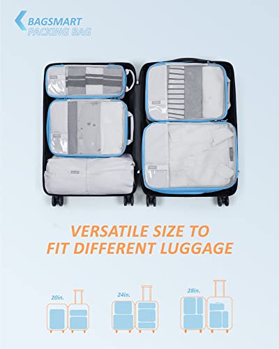 BAGSMART Compression Packing Cubes for Travel Essentials - color: White & Blue, size: Set of 6
