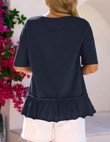 MEROKEETY Women's 2026 Summer Short Sleeve Peplum Casual Ruffle Tops - color: Navy, size: X-Large