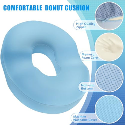 BlissTrends Donut Pillow Seat Cushion, Memory Foam Lifting Cushions - color: Light Blue, size: Large