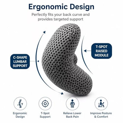 Ergonomic Lumbar Support Pillow, Memory Foam Back Cushion - color: Gray