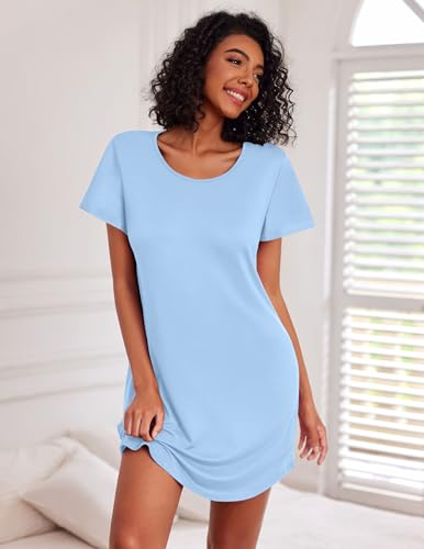 Ekouaer Cotton Nightgowns for Women 3 Pack Sleepshirts Tshirt Night Gown - color: Blak/Light Blue/Light Pink, size: Medium