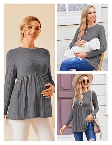 Maternity Shirts Dressy Long Sleeve Pregnancy Fall Tops Work Blouses - color: Grey, size: Small