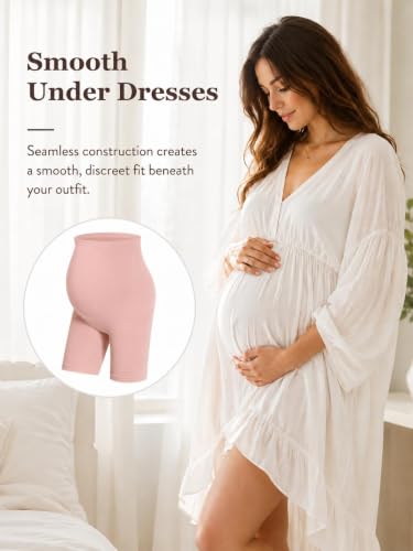 HOFISH Seamless Over-the-Bump Maternity Shapewear, High-Waisted Support - color: Black & Pink, size: Medium