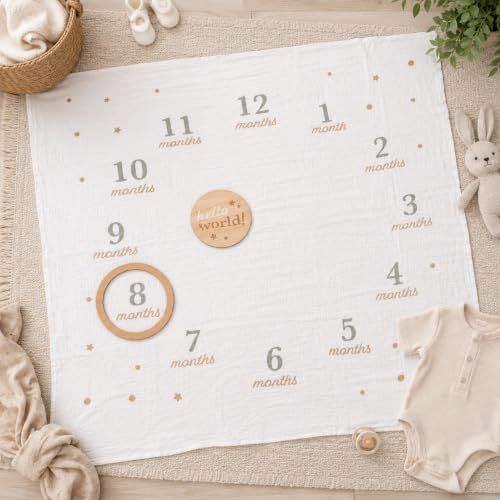 Pearhead Hello World Baby Milestone Blanket and Photo Prop
