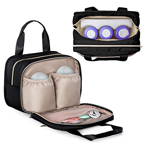 Fasrom Wearable Breast Pump Bag, Insulated Pump Carrying Case with Cooler - color: Black