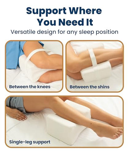 Everlasting Comfort Memory Foam Knee Pillow for Side Sleepers – Sciatica Pain Relief Pillow, Removable Strap Support – Leg Pillows for Sleeping Alignment, Knees, Back & Hip Cushion - size: Large