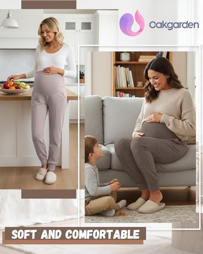 Oakgarden 3 Pack Women's Maternity Pants Over the Belly Joggers - color: Dark Brown, Light Coffee, Gray Apricot, size: Medium