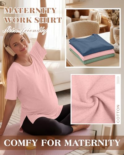 4 Pack Women's Maternity T Shirts - color: Gray Blue, Pink, Light Green, Black, size: Medium