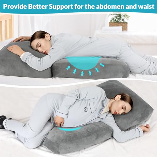 Pregnancy Belly Pillow for Sleeping, Full Body Pregnancy Massage Pillow - color: Grey