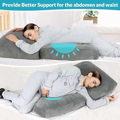Pregnancy Belly Pillow for Sleeping, Full Body Pregnancy Massage Pillow - color: Grey