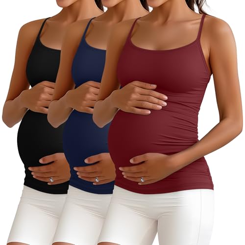 Ficerd 3 Pack Women's Maternity Tank Tops - color: Wine Red, Navy Blue, Black, size: X-Large