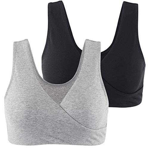 KUCI Maternity Nursing Bra Wireless Cotton Breastfeeding Bra for Sleep - color: Black+grey/2pack, size: Medium