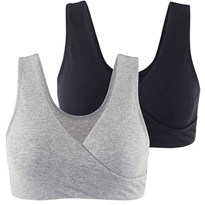 KUCI Maternity Nursing Bra Wireless Cotton Breastfeeding Bra for Sleep - color: Black+grey/2pack, size: X-Large