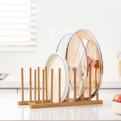HBlife Heighten and Widen Bamboo Dish Drying Rack Plate Pot Lid Organizer - color: Rod 6inch High 8slots 1pcs