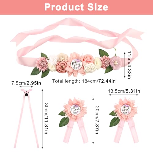 5 Pcs Pink Baby Shower Sash and Pin Set, Floral Maternity Belly Sash