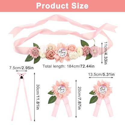 5 Pcs Pink Baby Shower Sash and Pin Set, Floral Maternity Belly Sash