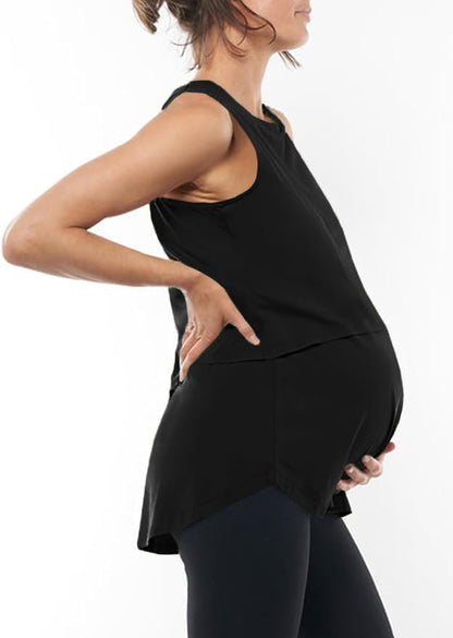 ZDC Women's Maternity Nursing Tank Tops Sleeveless Double Layer Breastfeeding Shirts Summer Pregnancy Clothes