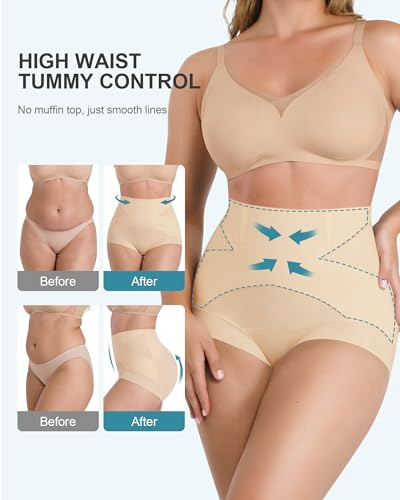 Women's Tummy Control Shapewear Underwear, High Waisted Body Shaper - color: Beige, size: Medium