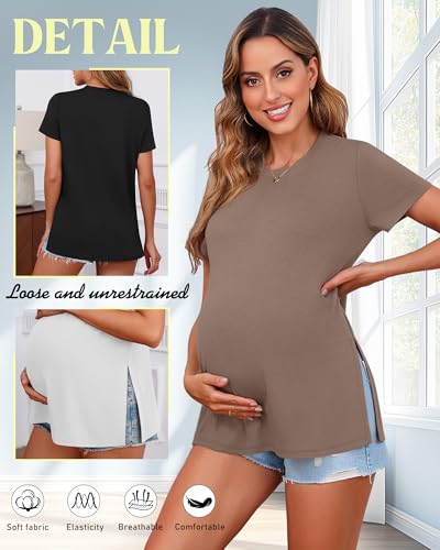 Ficerd 3 Pack Women's Maternity T Shirts - color: Black, White, Coffee, size: XX-Large