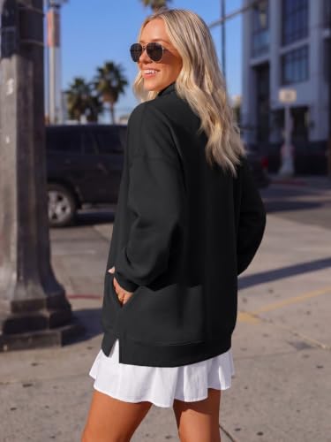 Trendy Queen Women’s Fleece Oversized Mock Neck Sweatshirts with Pockets - color: Black, size: X-Large