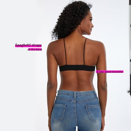 Seamless Bra for Women Low Back Bralette Wirefree Spaghetti Bra with Padded Removeable - color: Black, size: Medium