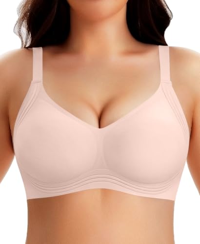 Werena Jelly Minimizer Bras for Women Wireless Plus Size Push Up Bra - color: Pink, size: Small
