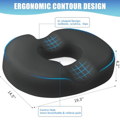 BlissTrends Donut Pillow Seat Cushion, Memory Foam Lifting Cushions - color: Black, size: XX-Large