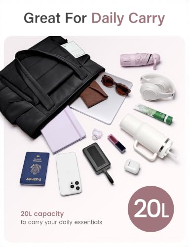 Uselike Tote Bag for Women with Zipper, Quilted Puffer Tote Bag with Compartments, Lightweight Puffy Work Bags for Women - color: Black