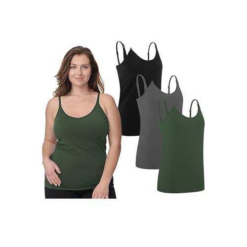 Under Control 3 Pack Maternity Nursing Tops & Tees Breastfeeding Tanks Top Camis with Support Bra - color: Black/Green/Dark Grey, size: Small