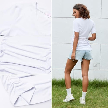 Bhome Maternity Shirt Short Sleeve Pregnancy Tshirt Side Ruched Tee Top - color: White Vneck, size: Small