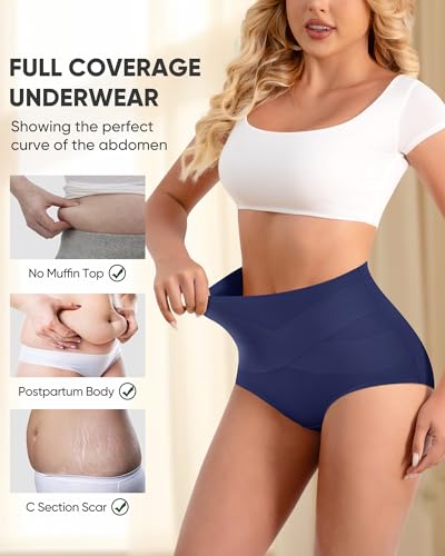 Women's Cotton Underwear High Waisted Post Partum Soft Panties 4 Pack - color: C-multicolor, size: Large