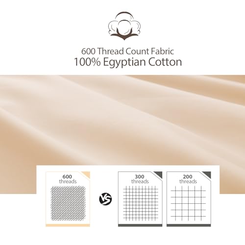 100% Egyptian Cotton Pillow Protectors Set of 2 Queen Size - color: Beige, size: Queen 2Pack