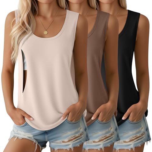 Ficerd 3 Pack Women's Nursing Tank Tops - color: Black, Khaki, Cream, size: XX-Large