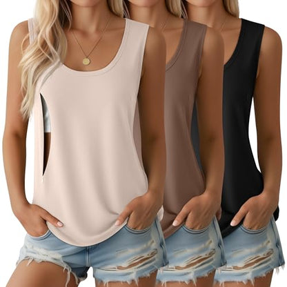Ficerd 3 Pack Women's Nursing Tank Tops - color: Black, Khaki, Cream, size: X-Large