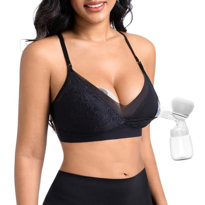 Hands Free Pumping Bra for Breastfeeding, Nursing Bra for Pumping, Comfortable Lace Pumping Bra, Breast Pump Bra - size: Large