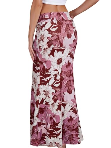 KIFOVEN Women's Foldover High Waist Maxi Skirt - color: White Flowers, size: Medium