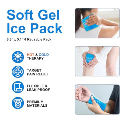 Reusable Gel Ice Packs, 4 Pack, 5.1" x 6.5" - style: 5.1" x 6.5" 4 packs