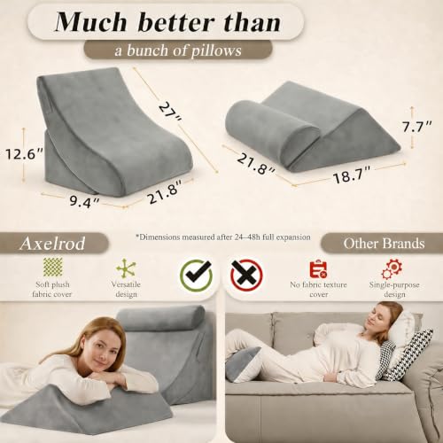 Axelrod 4PCS Orthopedic Bed Wedge Set — 21.8" Wide Foam Wedges, Grey - color: Grey-4pcs, size: 4 Pieces