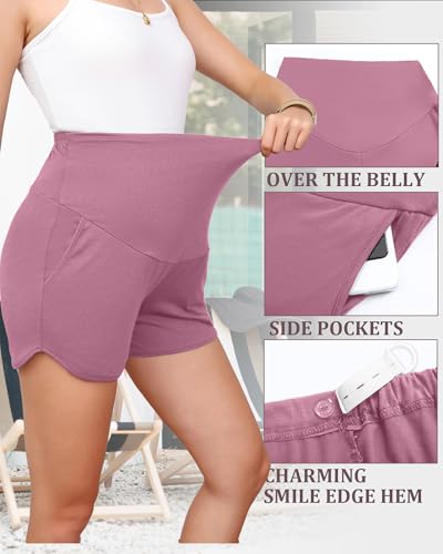 3 Pack Women's Maternity Shorts - color: Black, Haze Blue, Rose Pink, size: Large