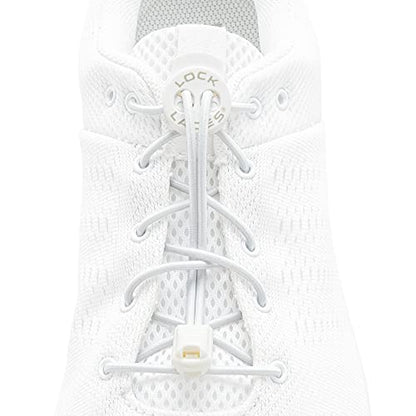 Lock Laces Elastic No Tie Shoelaces for Kids & Adults, One Size Fits All - color: Solid White