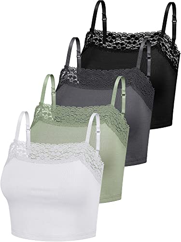 Bencailor 4 Pcs Lace Cami Top - color: Black, Dark Gray, Olive Green, White, size: Large